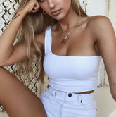 One Shoulder Sleeveless Beach Vest Bare Midriff Fashion Crop Tops